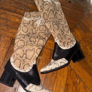 Snakeskin and Black Leather Boots